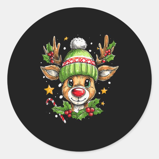 Sticker Rond Dude Reindeer Christmas Lights Cozy Reindeer Boy X (Devant)
