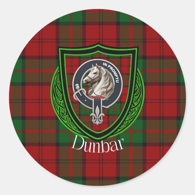 Sticker Rond Dunbar Scottish Clan Tartan & Crest (Devant)