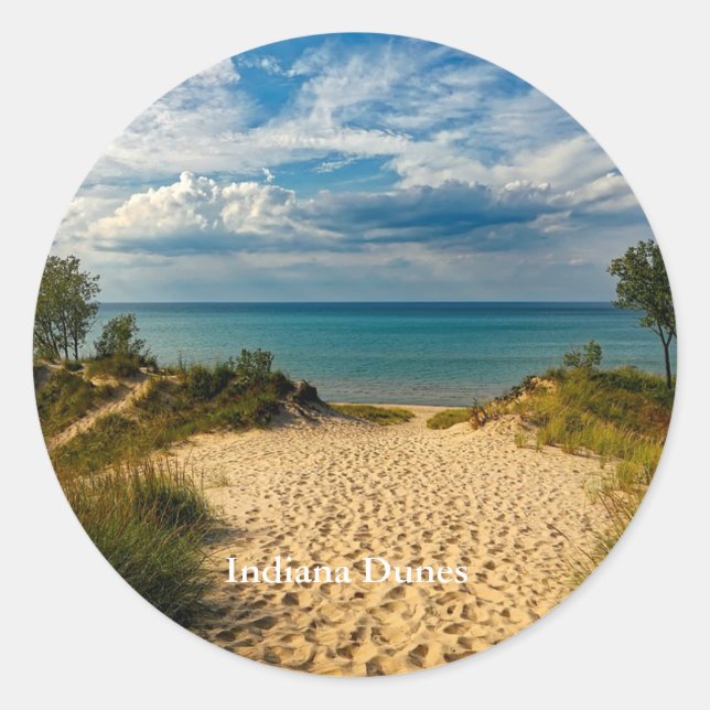 Sticker Rond Dunes d'Indiana, lac Michigan, (Devant)