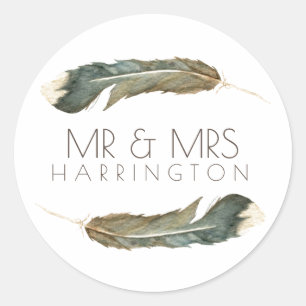 Sticker Rond Duo aquarelle en plumes   M. & Mme