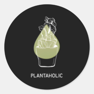 Sticker Rond Durabilité Plantaholique Avec Main Tirée Potée