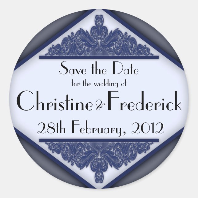Sticker Rond Dusky Blue Vintage, rond enregistrer la date autoc (Devant)