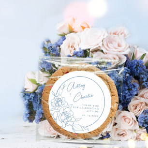 Sticker Rond Dusty Bleu Blanc Botanique Mariage Favoriser Merci