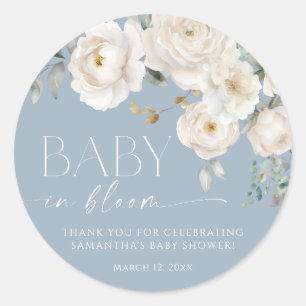 Sticker Rond Dusty bleu blanc fleuri bébé en fleurs garçon douc