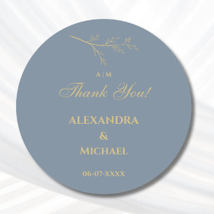 Sticker Rond Dusty Bleu Botanique Minimaliste Merci Mariage