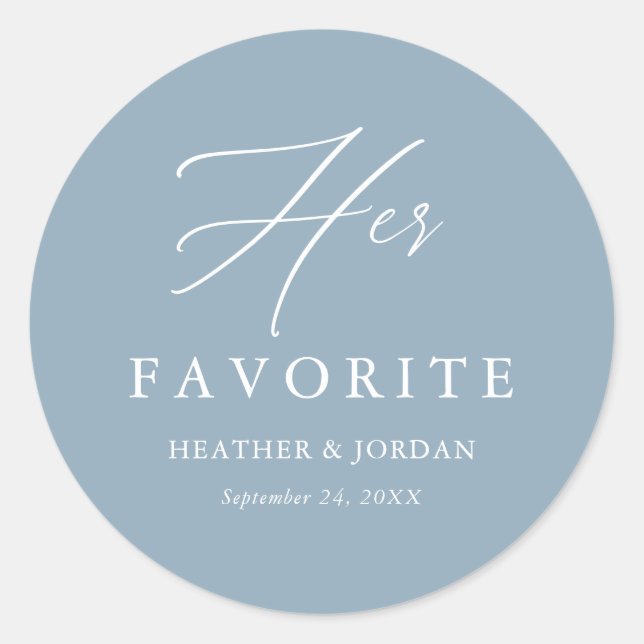 Sticker Rond Dusty Bleu Sa boîte de Mariages préférée (Devant)