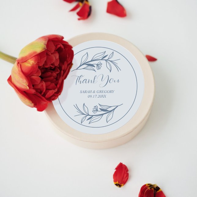 Sticker Rond Dusty Bleu Simple Boho Merci Mariage Faveur (Créateur téléchargé)