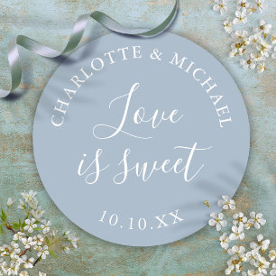 Sticker Rond Dusty Blue Amour Est Un Mariage Doux Faveur