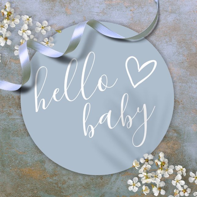 Sticker Rond Dusty Blue Baby Boy Hello Baby shower (Dusty Blue Baby Boy Hello Baby Shower Classic Round Sticker)