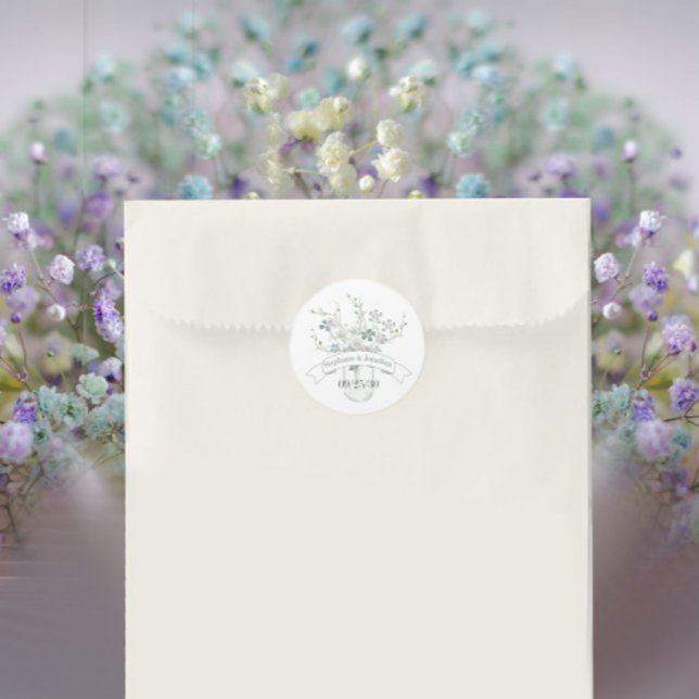 Sticker Rond Dusty Blue Blush Lavender Mason Jar Fleur sauvage (Créateur téléchargé)