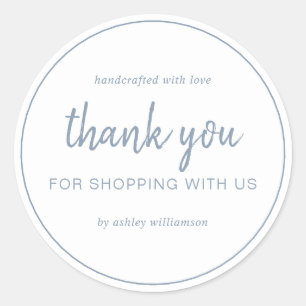 Sticker Rond Dusty Blue Chic Script Merci pour votre achat