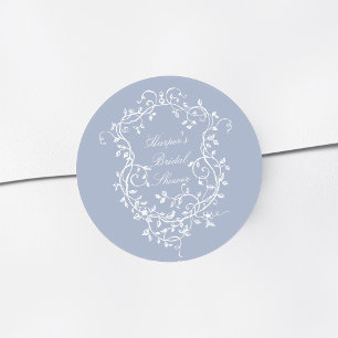 Sticker Rond Dusty Blue Élégant Mariage Victorien Français