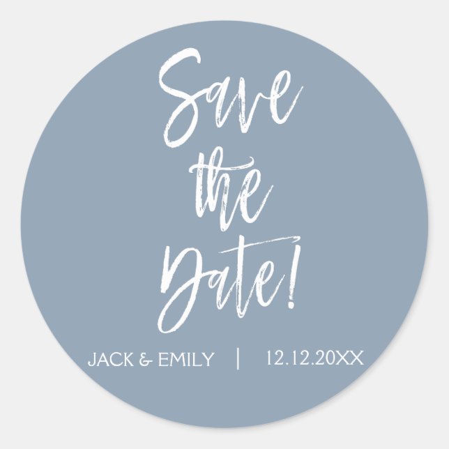 Sticker Rond Dusty Blue Enregistrer l'étiquette de date (Devant)