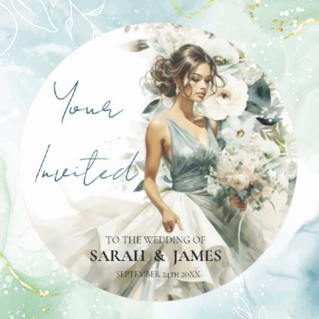 Sticker Rond Dusty Blue Eucalyptus Mariage de verdure (Enhance your wedding favors with our dusty blue eucalyptus greenery classic round sticker )