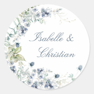 Sticker Rond Dusty Blue Floral Mariage