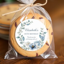 Sticker Rond Dusty Blue Floral Merci d'anniversaire