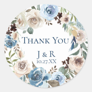 Sticker Rond Dusty Blue Floral Wreath Favonalized Favonalized