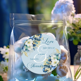 Sticker Rond Dusty Blue Gold Parties scintillant Floral Mariage