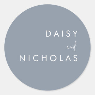 Sticker Rond Dusty Blue Mariage moderne Fiançailles
