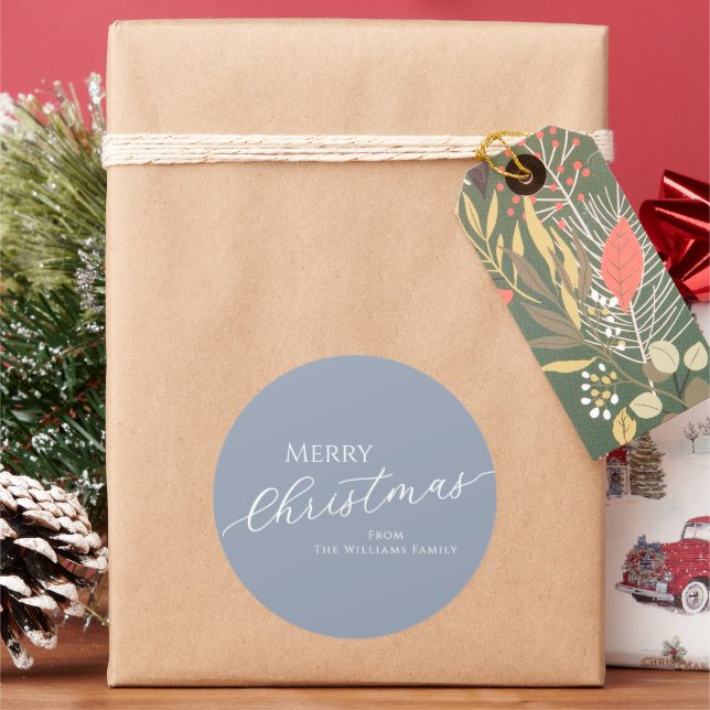 Sticker Rond Dusty Blue Modern Minimalist Merry Christmas (vacances)