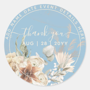 Sticker Rond Dusty Blue Pampas Grass Merci Favoriser