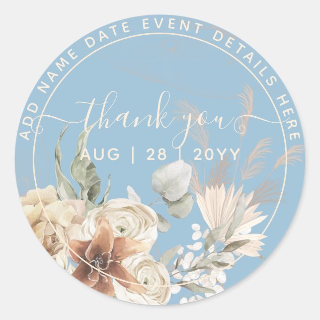 Sticker Rond Dusty Blue Pampas Grass Merci Favoriser (Devant)