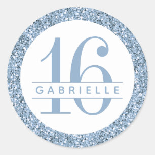 Sticker Rond Dusty Blue Parties scintillant Anniversaire Favori