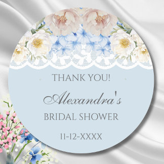 Sticker Rond Dusty Blue Peony Hydrangea Fête des mariées Merci