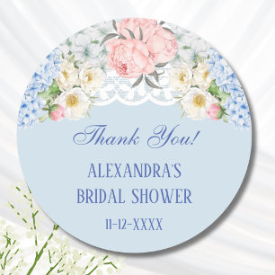 Sticker Rond Dusty Blue Peony Hydrangea Fête des mariées Merci