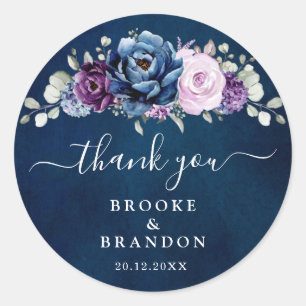 Sticker Rond Dusty Blue Purple Navy Lilac Blooms Mariage Classi