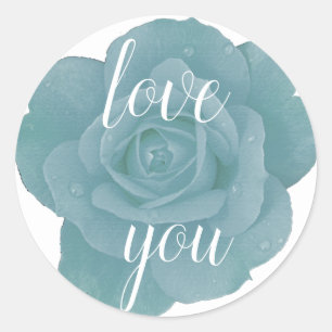 Sticker Rond Dusty Blue Rose Aimez-vous Floral Mariage Custom