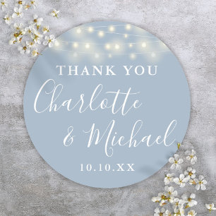 Sticker Rond Dusty Blue String éclaire mariage Favor Merci