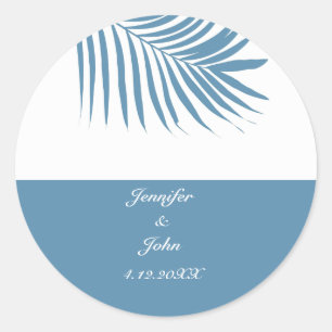 Sticker Rond Dusty Blue Tropical Palm Tree Cool Mariage