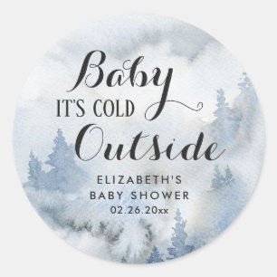 Sticker Rond Dusty Blue Winter Forest - Bébé Il fait froid d
