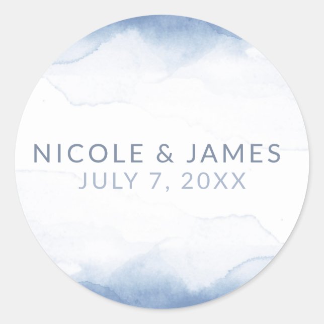 Sticker Rond Dusty Cornflower Blue Aquarelle moderne Mariage (Devant)