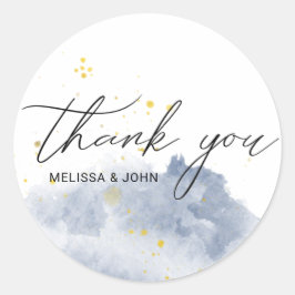 Sticker Rond Dusty Gold et le monogramme bleu merci