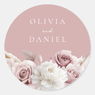 Sticker Rond Dusty rose et Dusty Rose Mariage floral