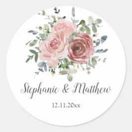 Sticker Rond Dusty Rose Eucalyptus Botanical Floral Mariage