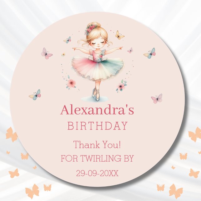 Sticker Rond Dusty rose fille Ballerina Merci d'anniversaire (Créateur téléchargé)