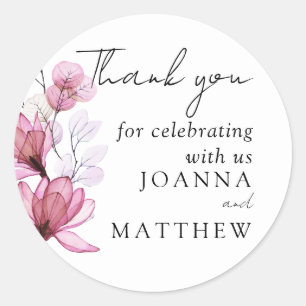 Sticker Rond Dusty Rose Floral Wedding Favor Merci