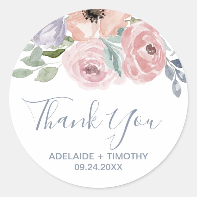 Sticker Rond Dusty Rose Florals Merci Mariage Faveur (Devant)