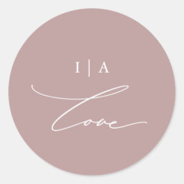 Sticker Rond Dusty Rose Love Calligraphie Monogramme Mariage