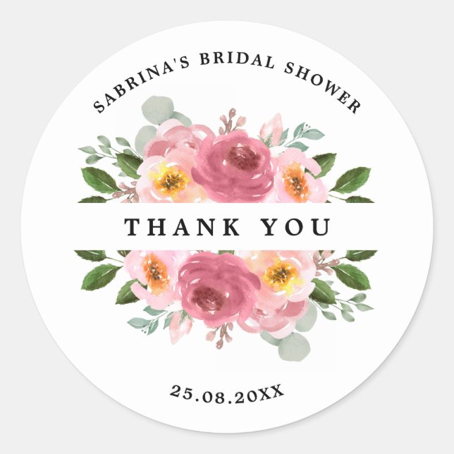 Sticker Rond Dusty Rose | Mariage floral rose pâle (Devant)