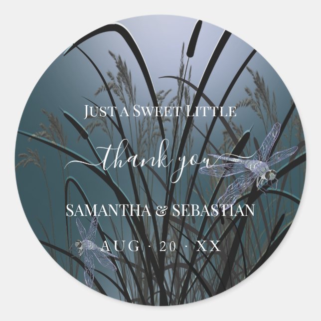 Sticker Rond Dusty Turquoise Dragonflies Merci (Devant)