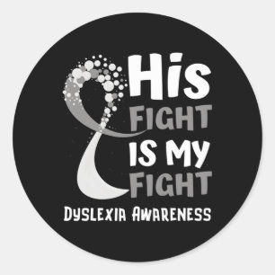 Sticker Rond Dyslexie Sensibilisation Gris Ribbon Hope Family F