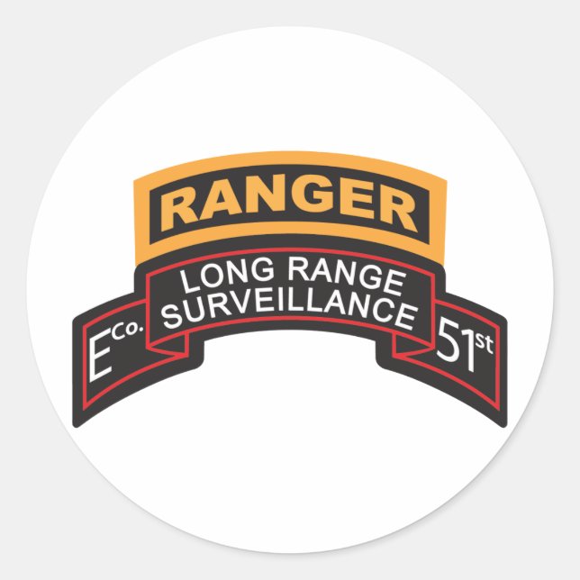 Sticker Rond E Co 51st Infantry LRS Scroll, onglet Ranger (Devant)