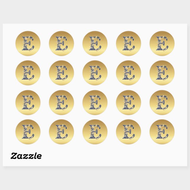 Sticker Rond E monogramme design floral (Feuille)