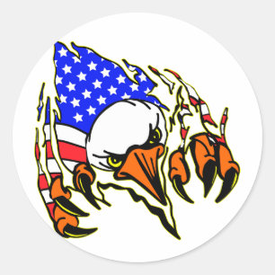 Sticker Rond Eagle Tearout avec tatouage drapeau américain
