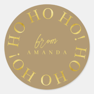 Sticker Rond Earth Tones Gold Christmas Ho Ho Ho ID1009