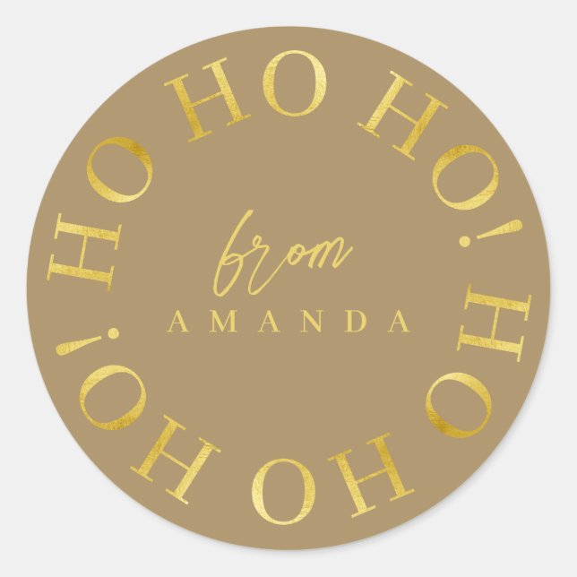 Sticker Rond Earth Tones Gold Christmas Ho Ho Ho ID1009 (Devant)